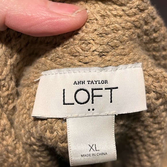 LOFT Button-Up Cable Knit Cardigan - Tan - Picture 3 of 3